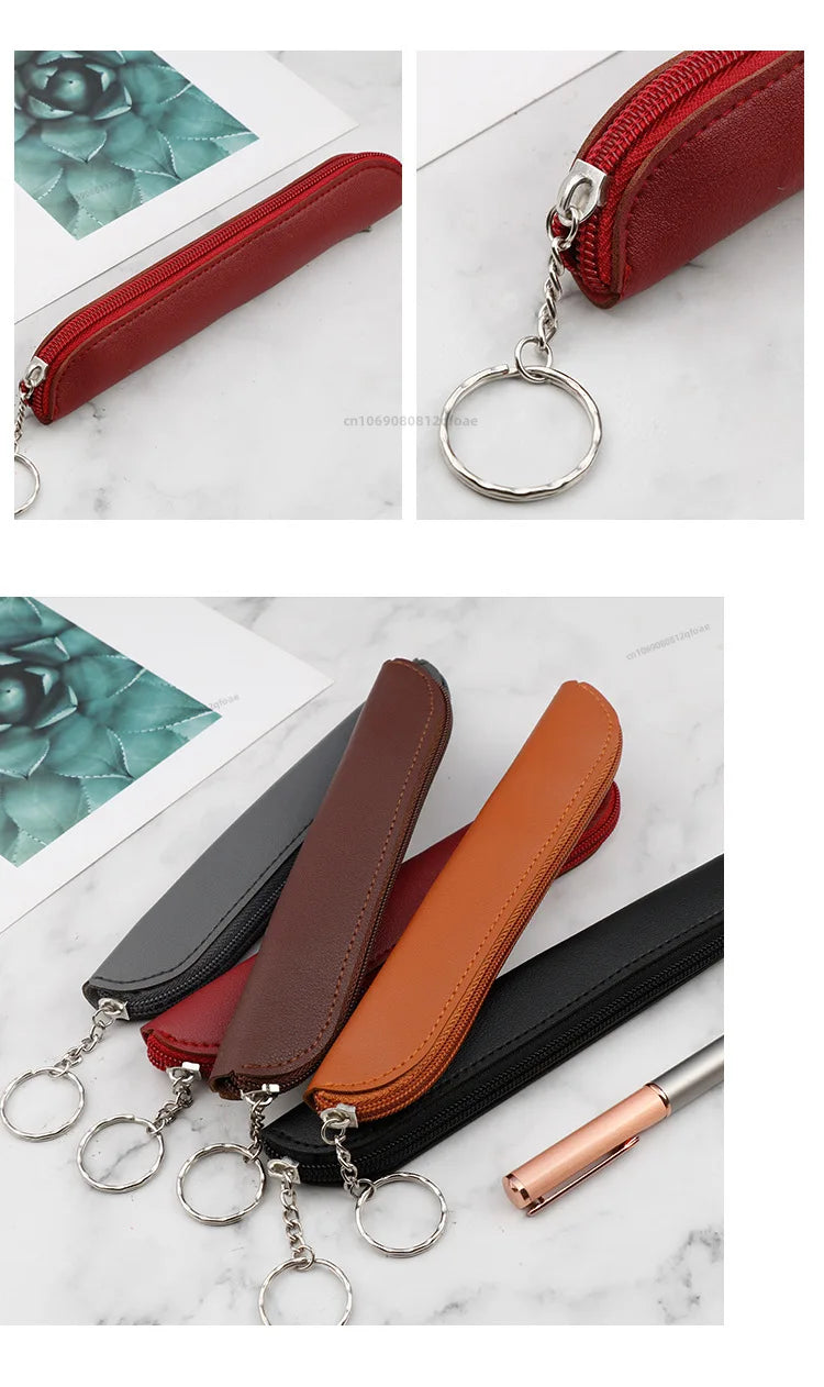 Creative Portable Pen Bag Retro Style Minimalist Tablet Stylus Protective Case PU Pencil Bag Zipper Pen Case
