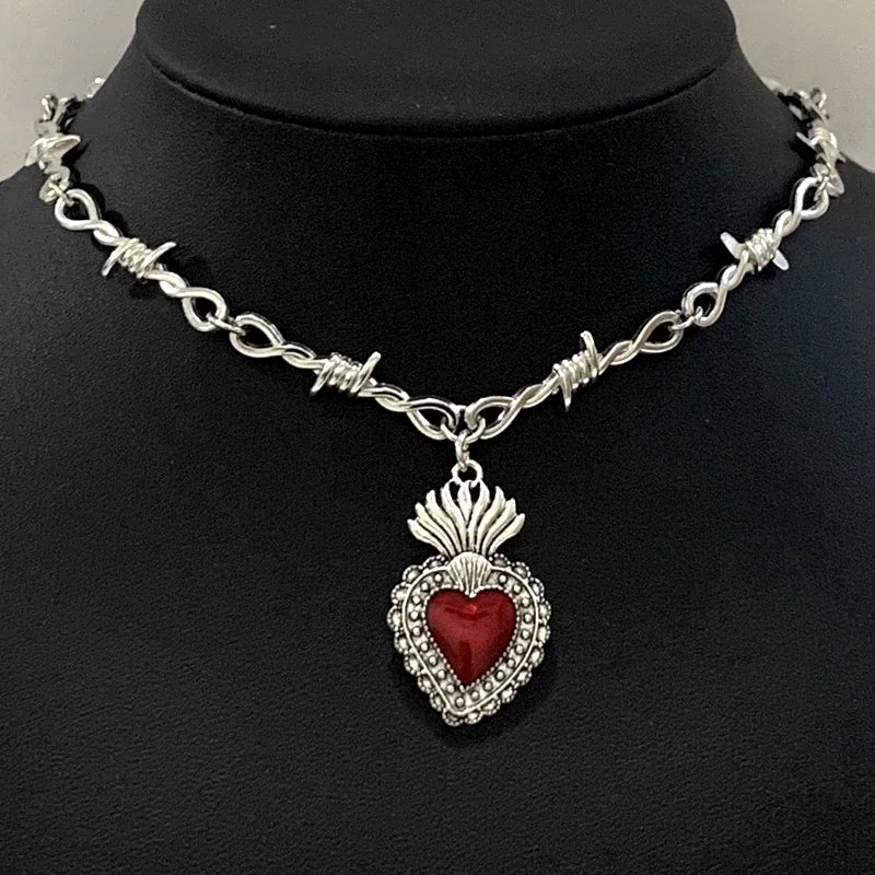 Sacred Heart necklace, small wire necklace, women's hip-hop, gothic, punk style, barbed wire, small thorn chain necklace, gift