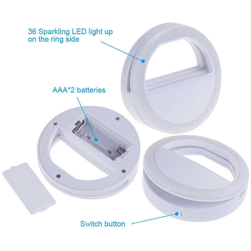 AAA Battery LED Selfie Lamp Mobile Phone Lens Portable Flash Ring Led Luminous Ring Clip Light For Cell Phone TikTok Video Live
