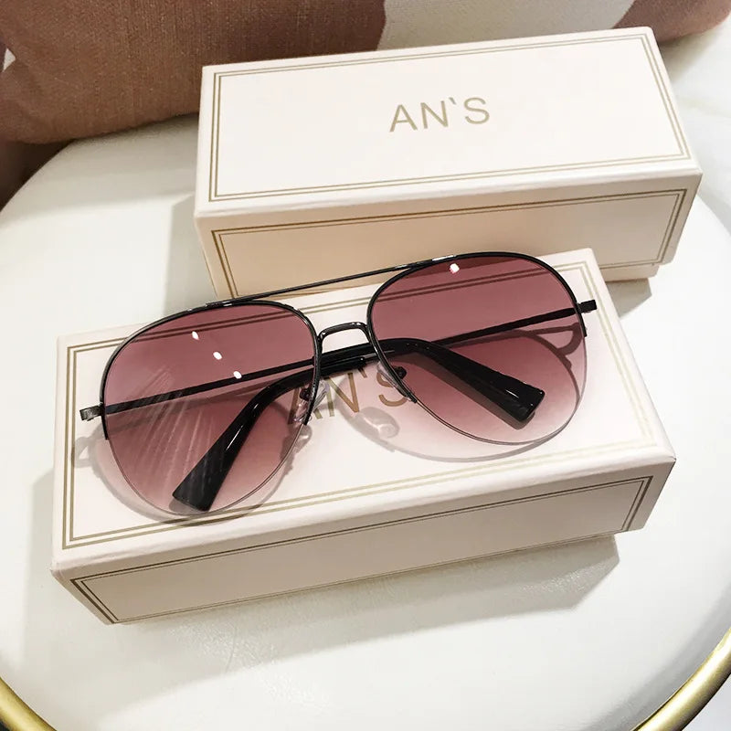 Fashion Gradient Sunglasses for Men Big Frame Pilot Sun Glasses Brand Design Anti-reflective