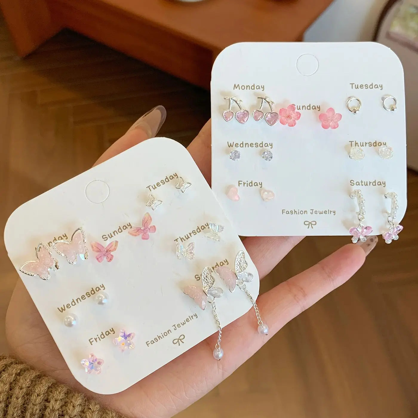 Cute 6/7Pair Set Butterfly Heart Stud Earrings for Women Girl Exquisite Party Dailywear Jewelry Birthday Gift Simple Accessories