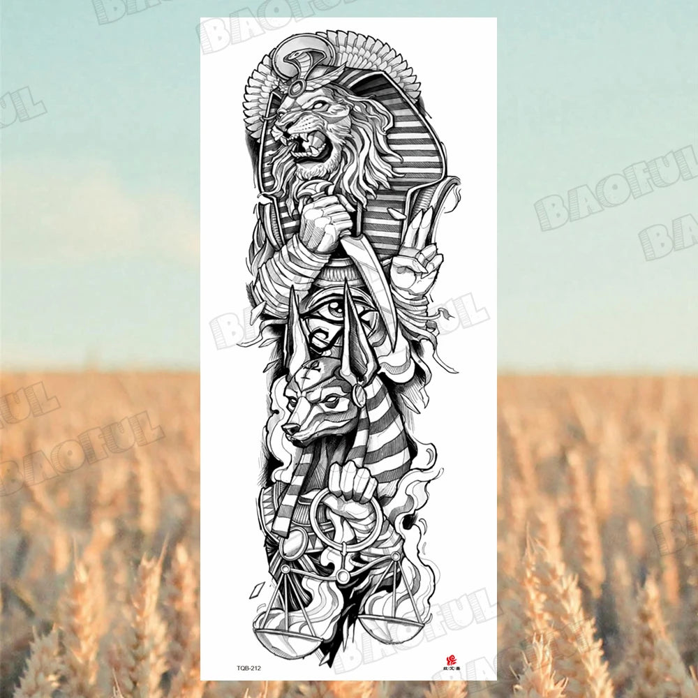 Arm Sleeve Temporary Tattoos For Women Men Realistic Wolf Lion Rosette War Maori Flower Fake Tattoo Stickers Sexy Thigh Tatoos