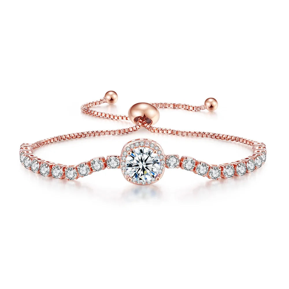 Sparkling Ajustable Tennis Bracelets For Women Men Punk Square Cubic Zirconia Hand Chain Rose Gold Plated Jewelry Gift KCH086