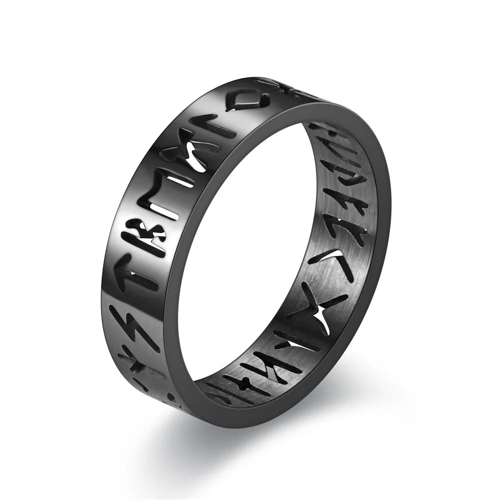 2025 New Stainless Steel Hollow Out Ring for Men Women Fashion Hollow Rune Design Finger Anillo Antiestres Anxiety Rings