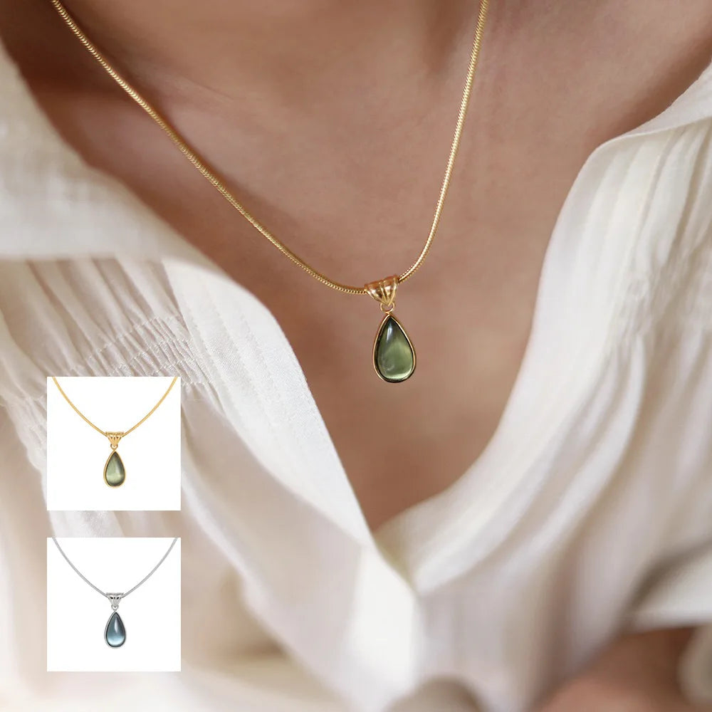 1/2PCS  Water Drops Necklace Small French Style Clavicle Chain Snake Bone Titanium Steel Retro Mermaid Tears Collarbone Chain