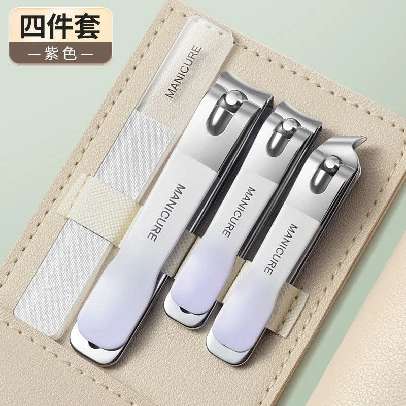 1/4 Pieces/set Manicure Set with Portable Leather Case and Nano Nail File - Fingernails & Toenails Clippers for Nail Care