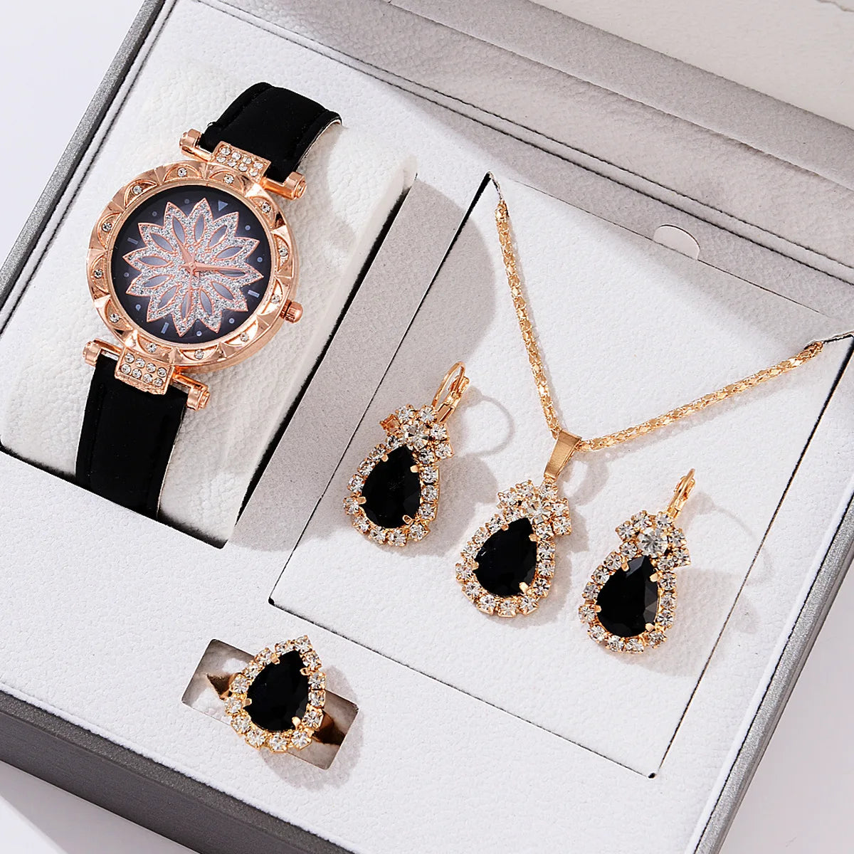 Ladies Watch 5pcs Set Watches for Women Leather Band Simple Casual Women's Analog WristWatch Bracelet Gift Montre Femme (No Box)