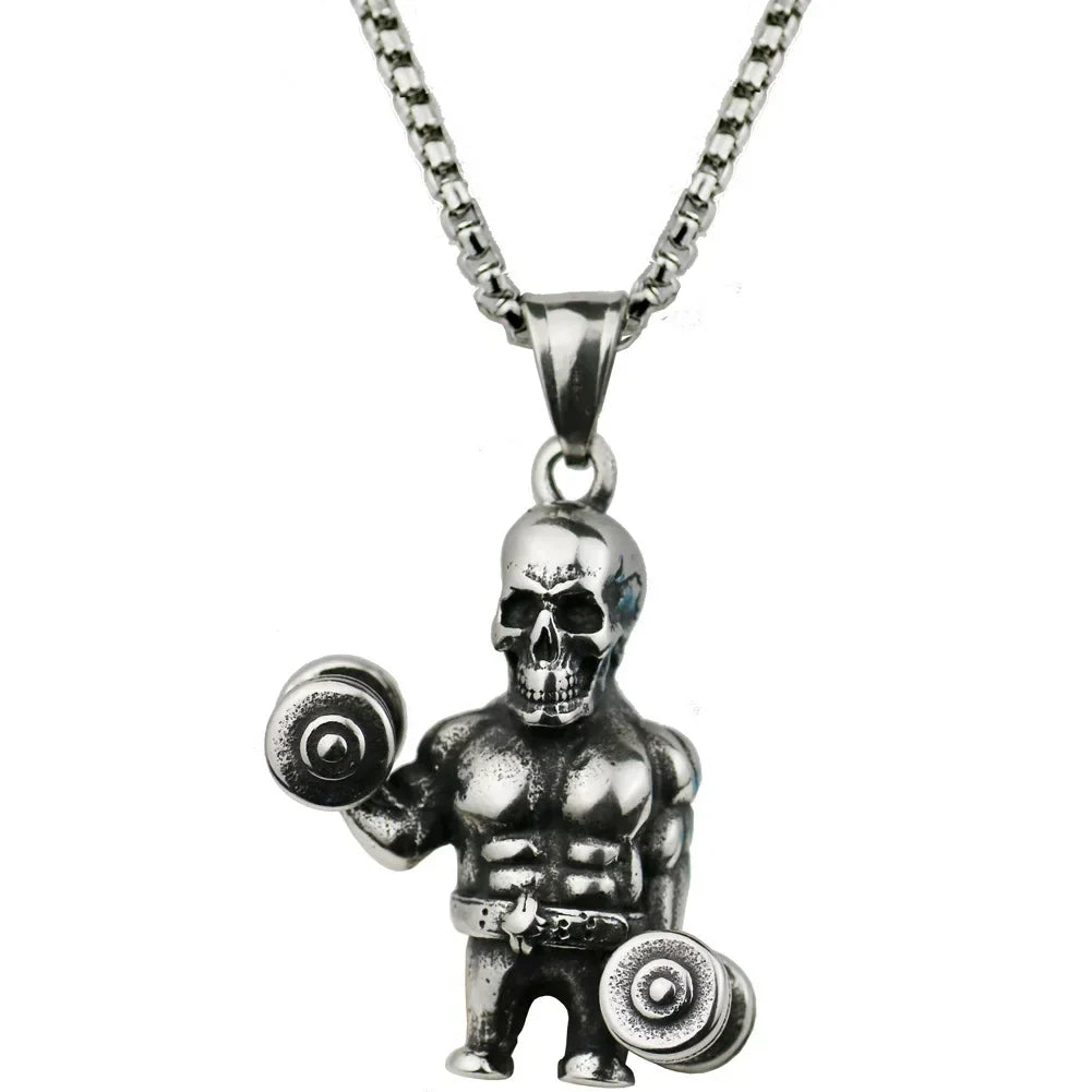Men\\\\'s Fashion Classic Design Fitness Master Hand-Held Dumbbell Pendant Hip Hop Rapper Prom Party Necklace