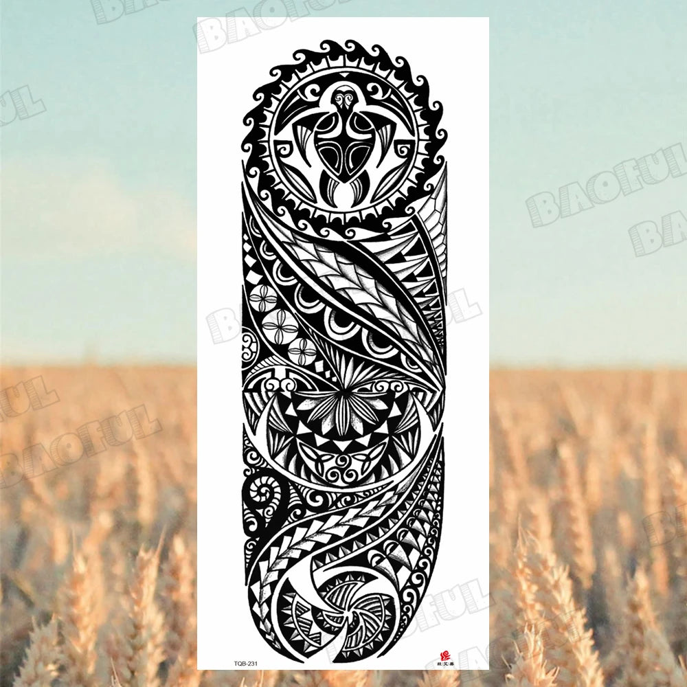 Arm Sleeve Temporary Tattoos For Women Men Realistic Wolf Lion Rosette War Maori Flower Fake Tattoo Stickers Sexy Thigh Tatoos