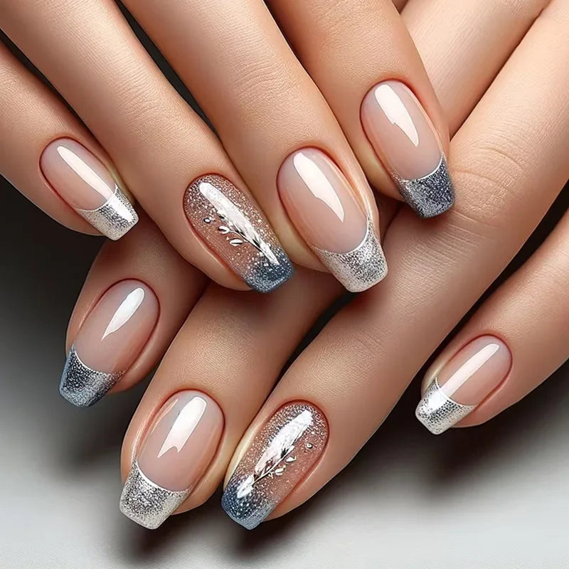 24Pcs Sweet Cool Coffin Fake Nails Butterfly Flower Acrylic Nail Glitter Glossy False Nail Full Cover Autumn Press on Nails Tips