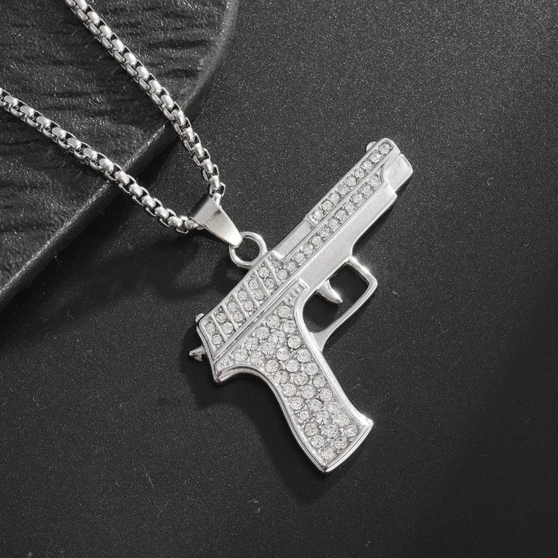 Hip-Hop Iced Out Spades Playing Card Necklace Men\'s Personalized Street Hip-Hop Rock Trend Jewelry Cool Luck Necklace