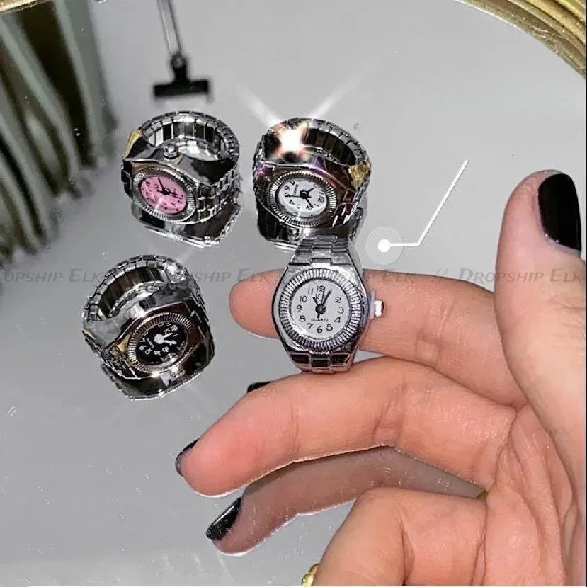 Vintage Punk Quartz Finger Watch Ring for Women Men Couple Rings Digital Watches Elastic Stretchy Finger Band Ring Jewelry Clock