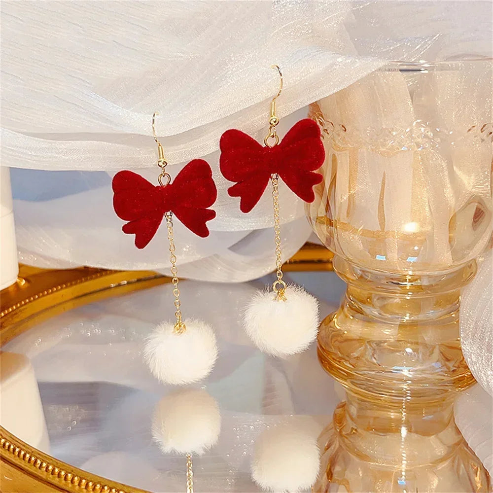 Retro Style Red Bowknot Stud Earrings for Women Girls Simple Earings Piercing Aesthetics Elegant Earrings Christmas Jewelry Gift