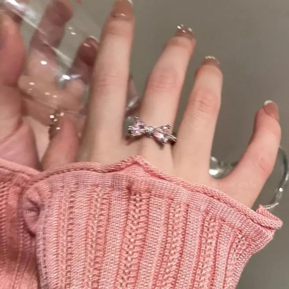 Fashion Bowknot Finger Rings Adjustable Bow Rings Jewelry Sweet Opening Ring Ornaments