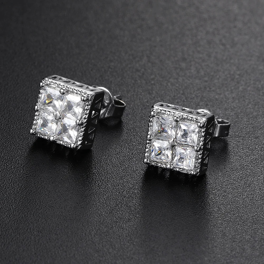 Popular Gold Color Earrings For Men Women Square Silver Color Cubic Zirconia Earings Charm Daily Wear Jewelry Push Back  OHE150