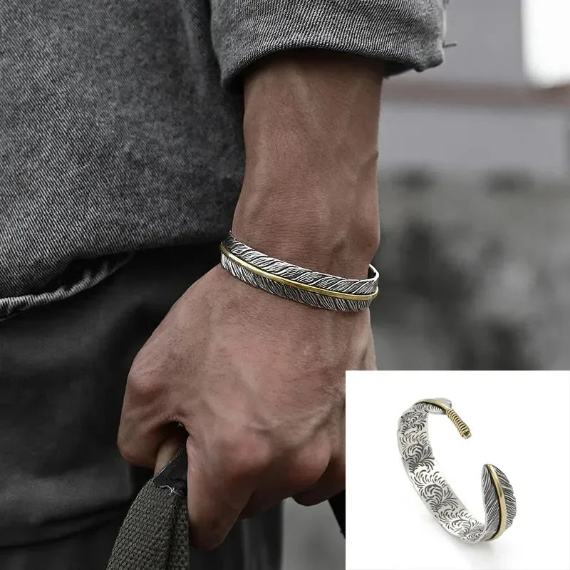Retro Pattern Sanskrit Opening Bracelet Buddhist Six-Character Mantra Twist Cuff Bangles Men and Women Fashion Jewelry Gift
