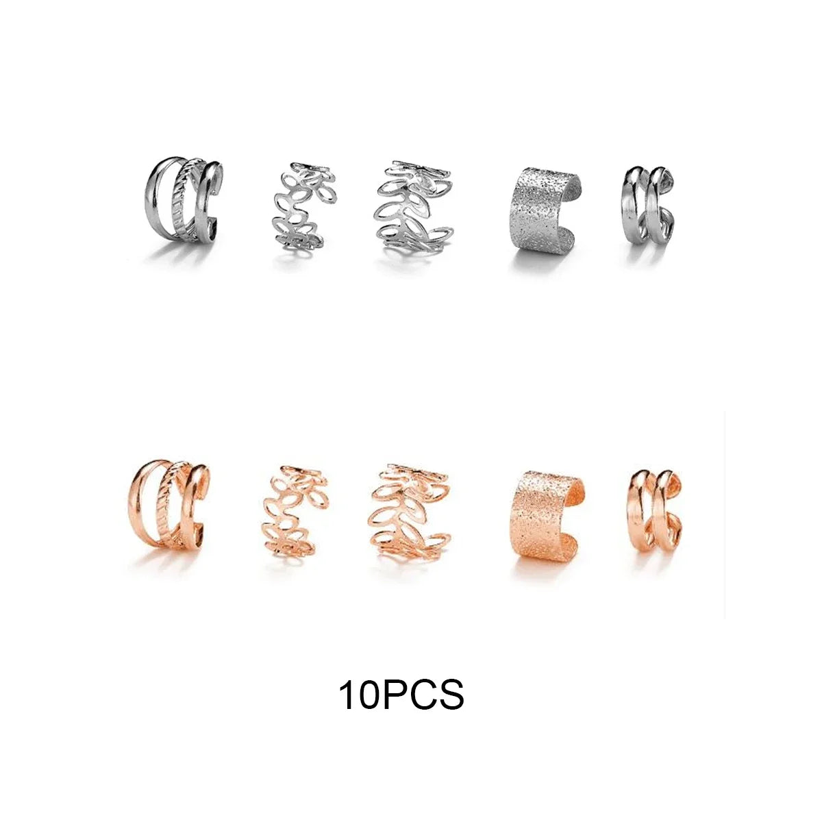 10 Pcs Leaves Clip Earrings for Women Rose Gold Color Creative Simple C Ear Cuff Non-Piercing Ear Clips Set Trend Jewelry Gift