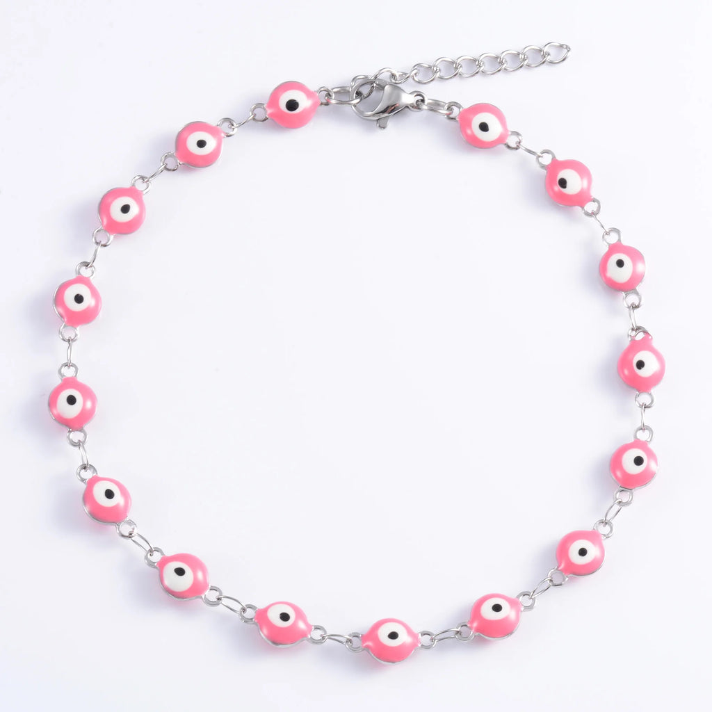 6mm Wide Egg Evil Turkey Eye Chain Stainless Steel Bracelet for Women Girl Ankle Anklet Summer Jewelry Accessories for Hand Foot