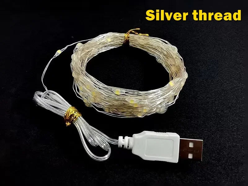 20M Waterproof USB LED Lights String Copper Silver Wire Garland Light Fairy Lights For Christmas Wedding Party Decoration Wreath