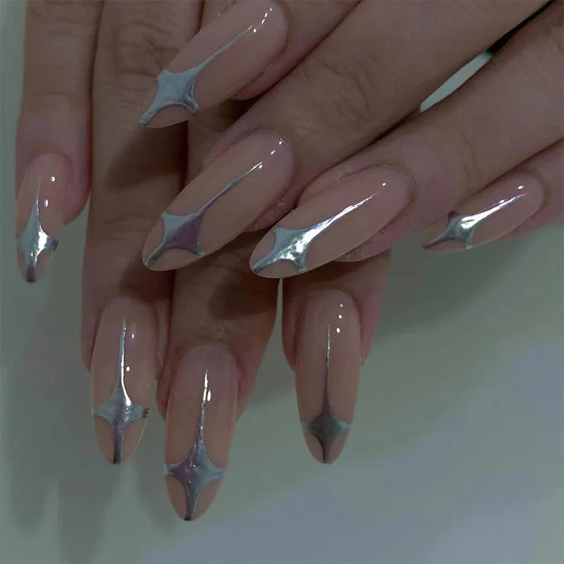 24pc Sweet Cool Hot Girl False Nail with glue Wearable black y2k pink diamond fake nails with designs press on nails Art Almond