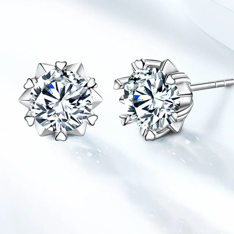 New 2024 Moissanite Stud Earrings for Women Original 925 Sterling Silver Snowflake Lady Moissanite Diamond Earring