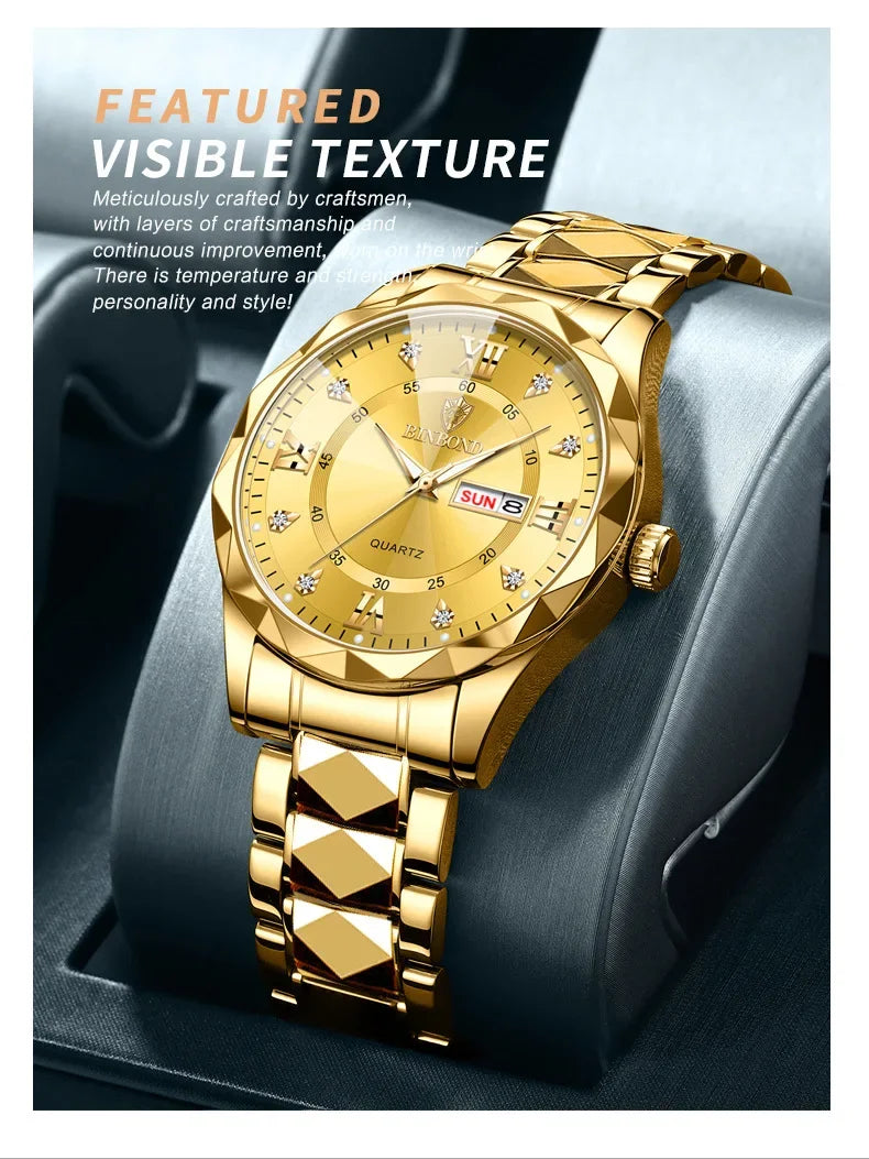 BINBOND B2521 Fashion Casual Business Quartz Men Watches 30M Waterproof Week Date Clock Sport Mens Wristwatch Relogio Masculino