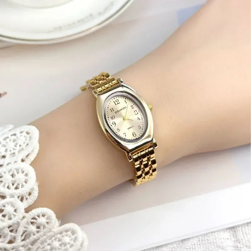 Brand Oval Watches for Women Ladies Gold Steel Strap Quartz Watch Simple and Fashionable Quartz Wristwatches Dropshipping