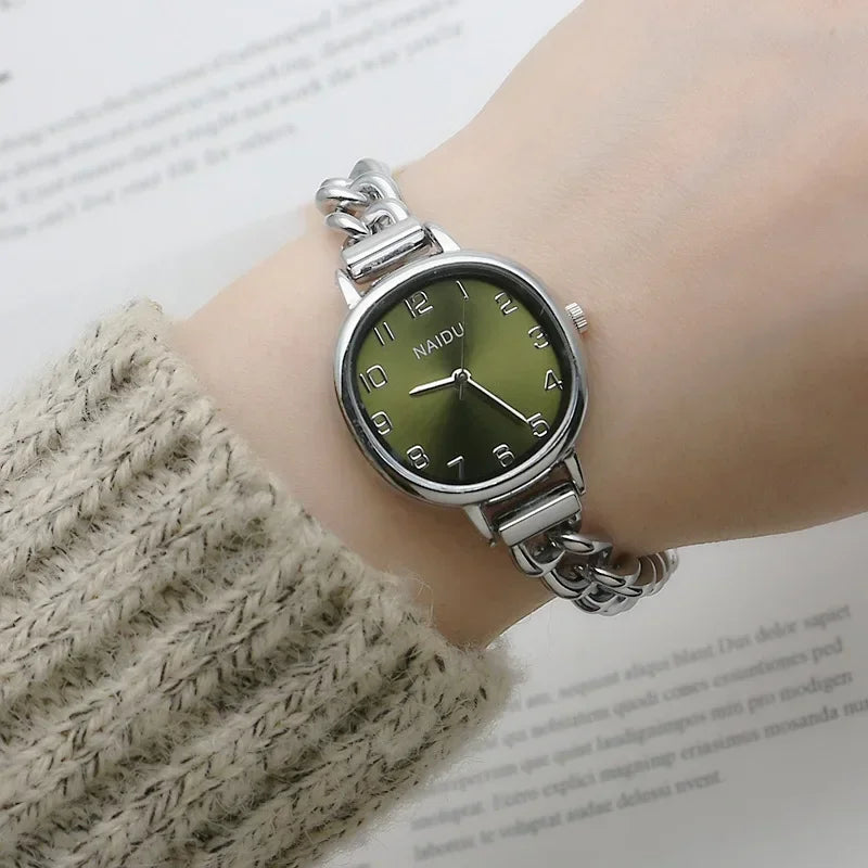 Brand Oval Dial Quartz Watch Korean Version Simple and Fashion Women's Bracelet Wristwatch Luxury Gift Small Green Watches