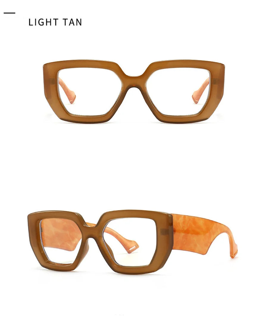 New Fashion Colorful Square Women Glasses Frame Clear Anti Blue Light Spring Hinge Wide Legs Eyewear Men Optical Polygon Frame