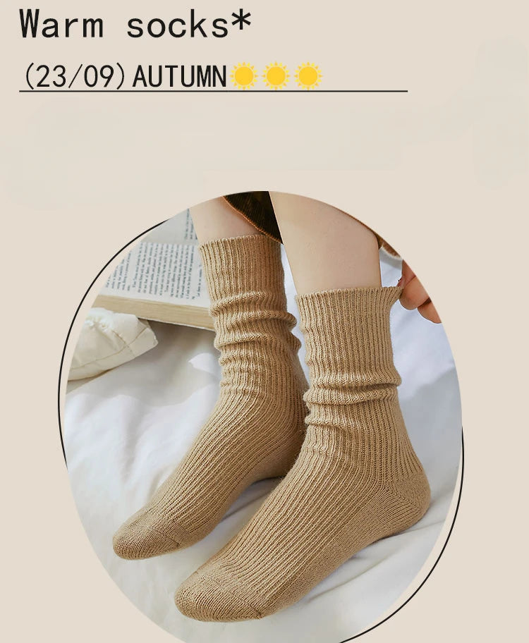 Winter Cashmere Wool Woman Socks Solid Cream Color Harajuku Retro Long Socks Women Girls Thermal Crew Sock Calcetines Mujer New