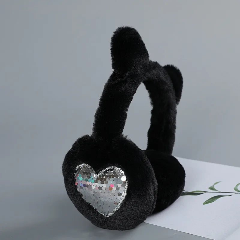 Child Cute Cat Ears Winter Warm Earmuffs Shiny Sequin Ear Soft Plush Earflaps for Kid Outdoor Ear Warmer Outdoor Cold Protection