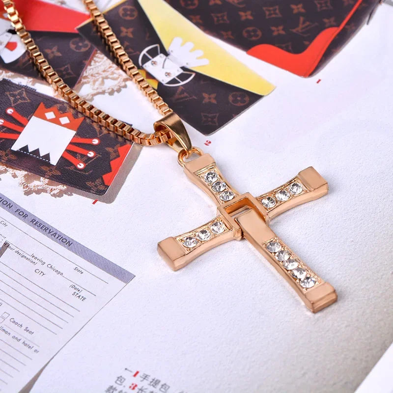 Hip Hop Rhinestone Cross Pendant Necklace for Men Women Punk HipHop Fashion Gift Jewelry
