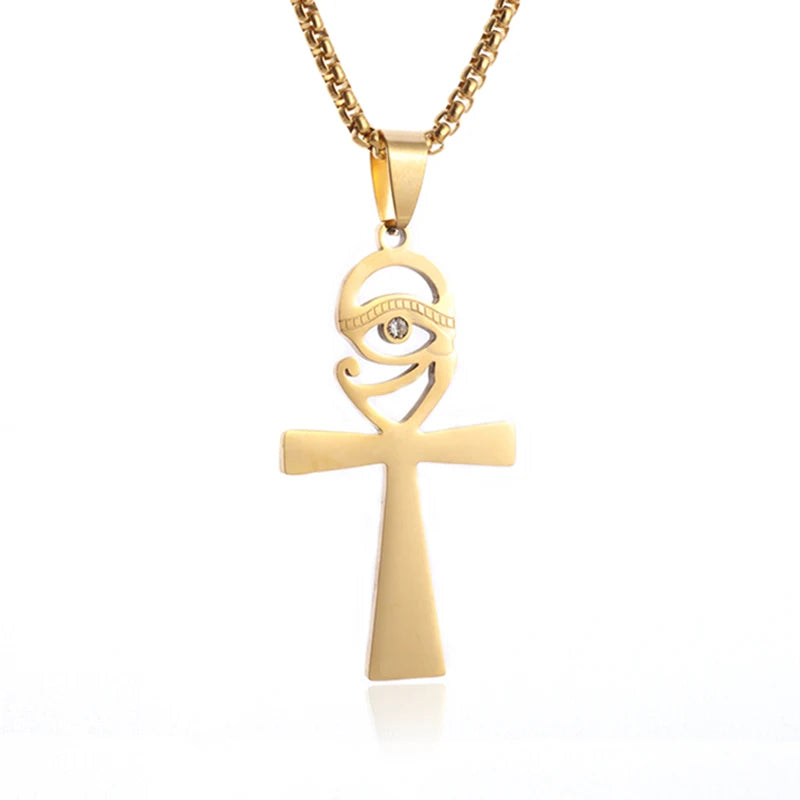 Shining Iced Out Ancient Egyptian God Eye of Horus Cross Pendant Necklace for Men and Women Hip Hop Trendy Amulet Jewelry Gift