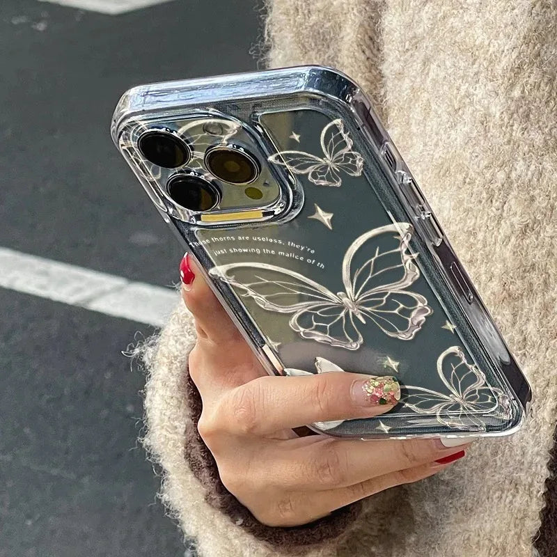 Card Slot Pocket Case For iPhone 11 12 15 14 16 Pro Max 16E XR XS X 7 8 Plus SE 2020 Gold Butterfly Print TPU Shockproof Cover