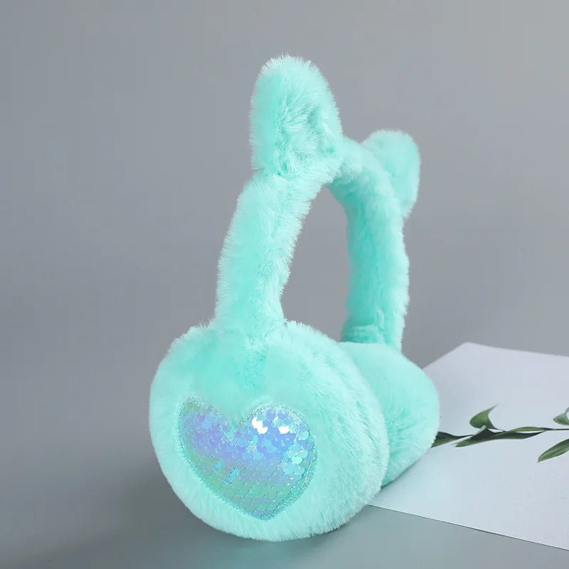 Child Cute Cat Ears Winter Warm Earmuffs Shiny Sequin Ear Soft Plush Earflaps for Kid Outdoor Ear Warmer Outdoor Cold Protection