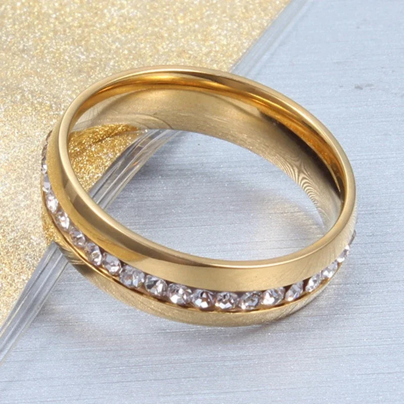 Stainless Steel Ring Crystal Rings For Women Circle CZ Fashion Engagement Jewelry Gifts Wholesale