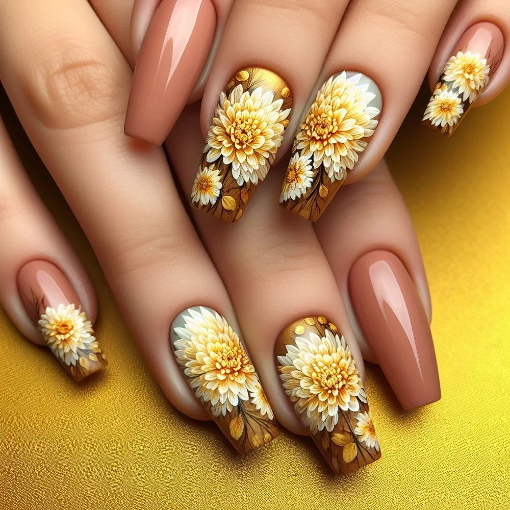 24pcs Mini Flower Press on Nails with Glue Painting Floral Acrylic Fake Nails Spring Design Short Square False Nails for Girls