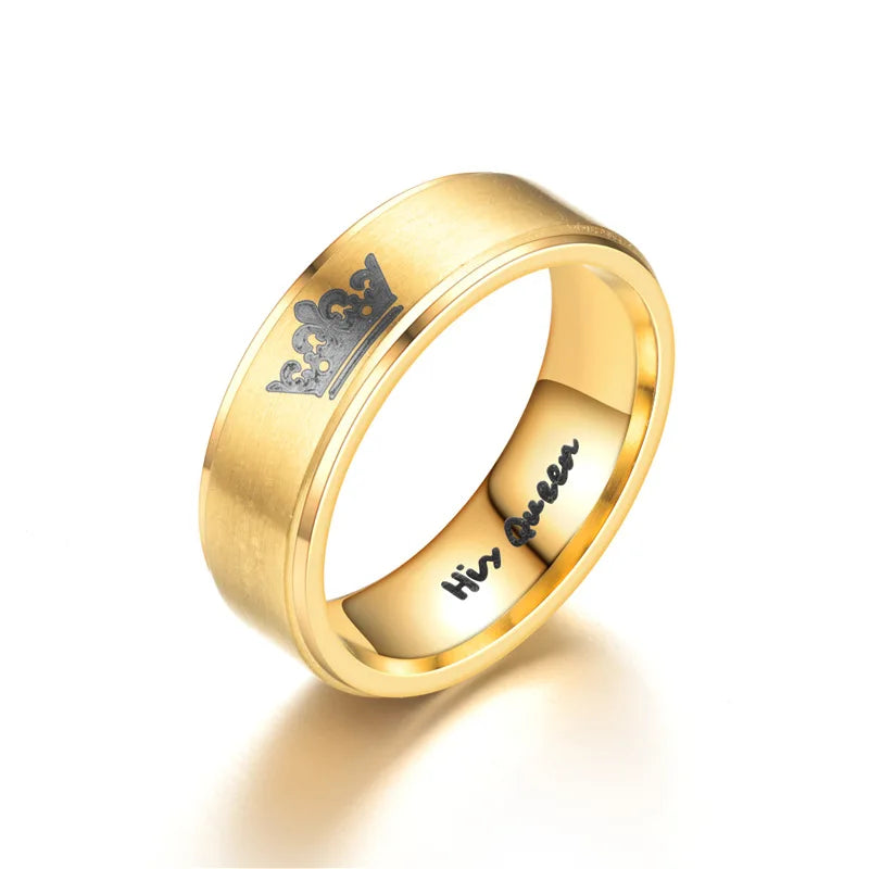 Gold Colour King Queen Crown Stainless Steel Couple Rings for Lovers Promise Men Women Valentine's Day Gifts