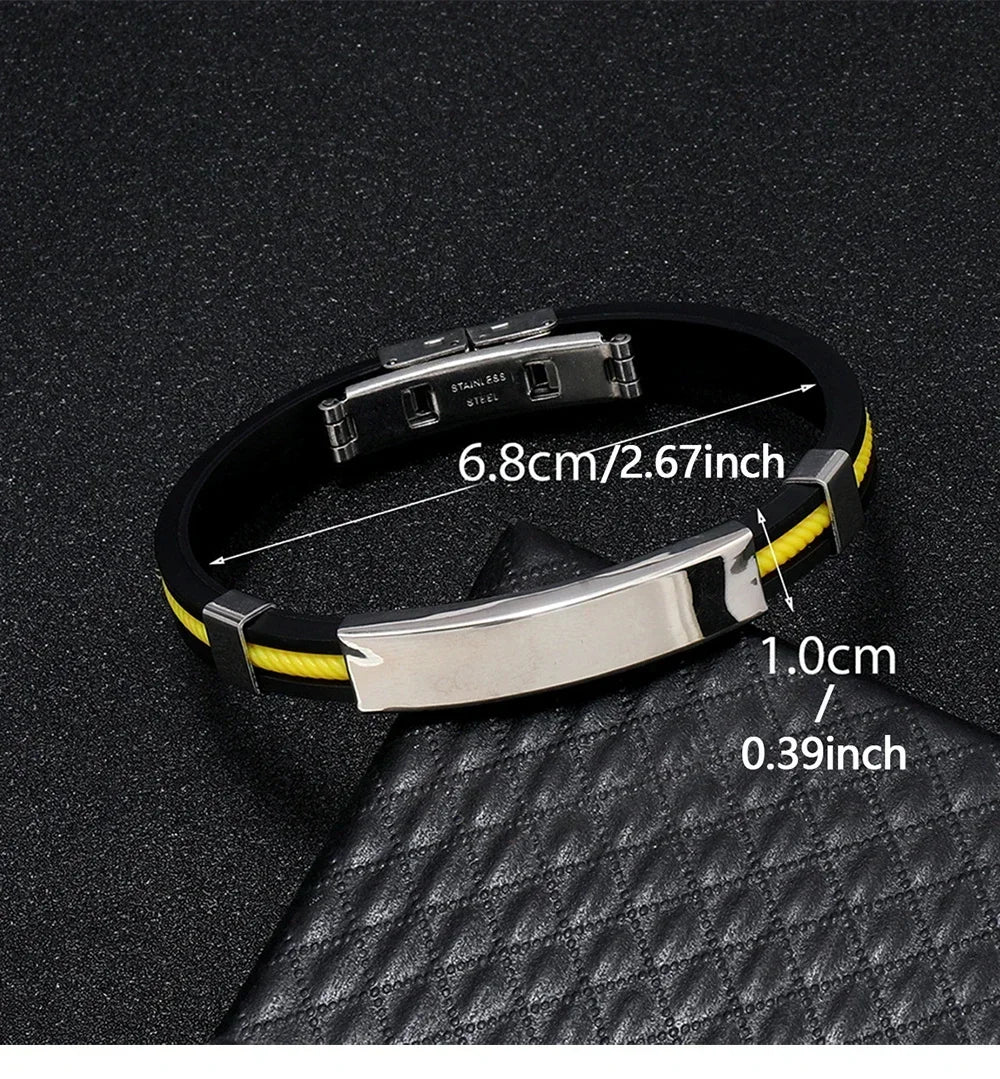 Fashion Men Silicone Bracelet Stainless Steel Bracelet on Hand for Couple Unisex Wrist Chain Jewelry
