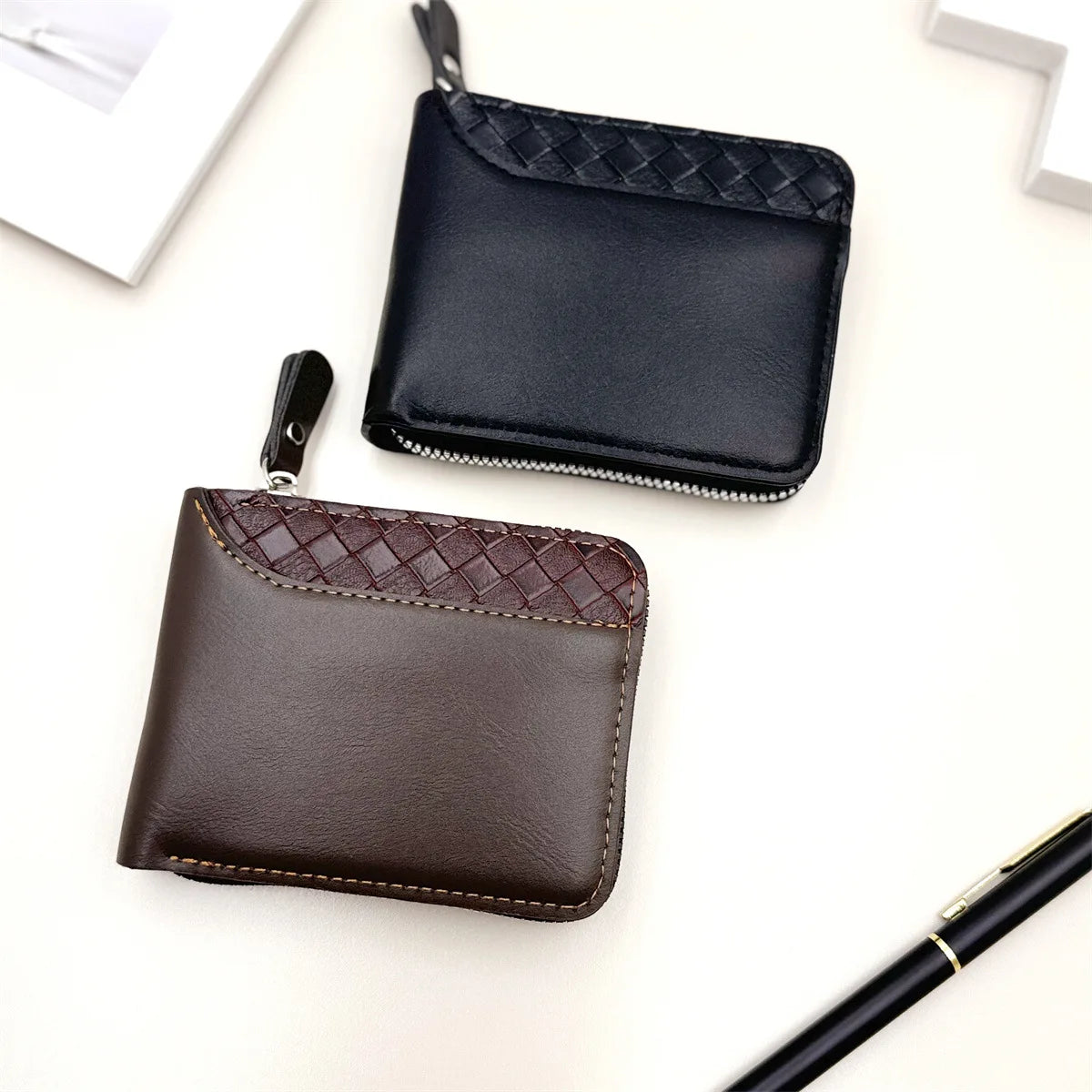 1 pc Leather Men’s Wallet Luxury Mens Purse Male Zipper Card Holders with Coin Pocket Rfid Wallets Gifts for Men Money Bag