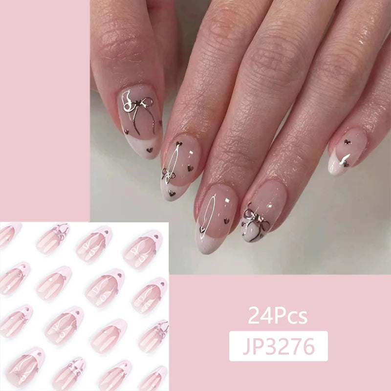 24Pcs/Set Cute and Playful Wearing False Nails French Design Fresh Press on Nail Art Removable Fake Nails