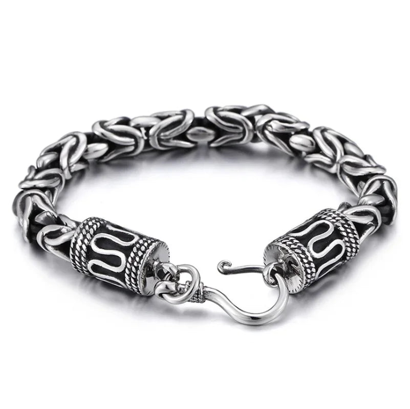 Nordic  Celtic Double Wolf Head Men's Stainless Steel Chain Bracelet Byzantine King Chain Punk Rock Party Jewelry