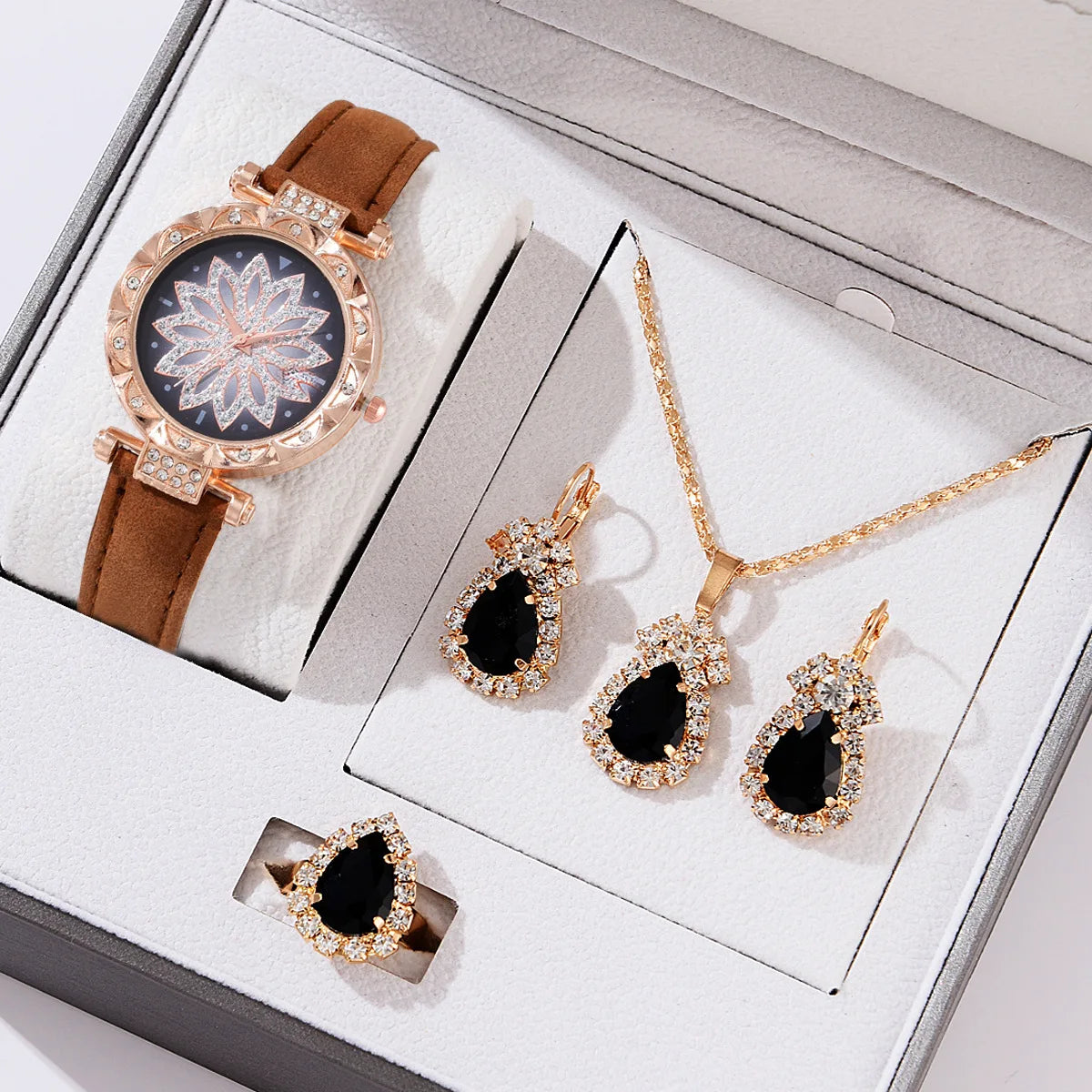 Ladies Watch 5pcs Set Watches for Women Leather Band Simple Casual Women's Analog WristWatch Bracelet Gift Montre Femme (No Box)