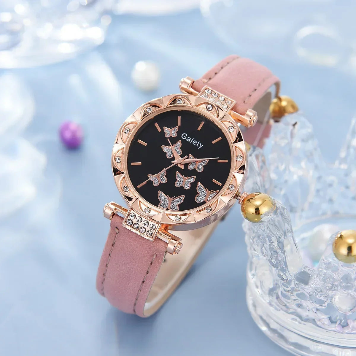 1/6PCS Set Luxury Watch Women Ring Necklace Earrings Rhinestone Fashion Wristwatch Ladies Casual Watches Bracelet Set Clock