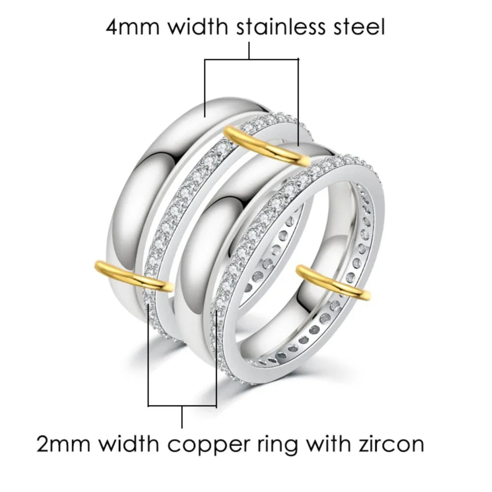 Stainless Steel Spinelli Kilcollin Ring Set For Women Men Micro Paved CZ Silver Color Four-Piece Stackable Rings Jewelrly Gifts
