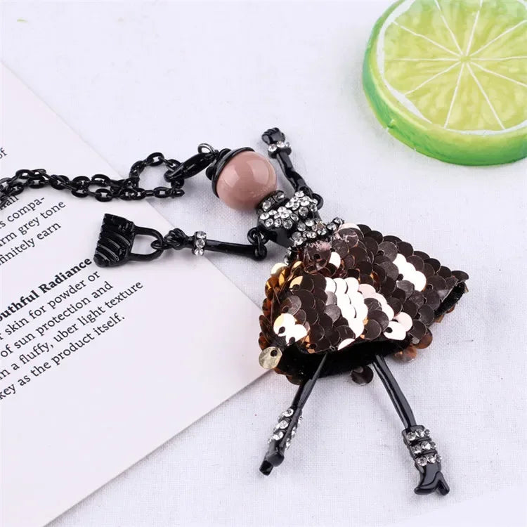 New Women Doll Long Chain Necklace Shining Dress Pendant Handmade Girl Maxi Necklaces & Pendants Brand Hot Fashion Jewelry