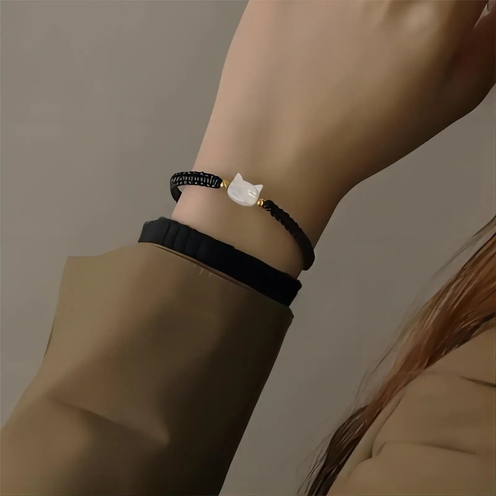 Natural Moonstone Obsidian Bracelets Minimalist Fidget Bracelet Handmade Cute Black White Cat Bracelet Party Accessories Jewelry