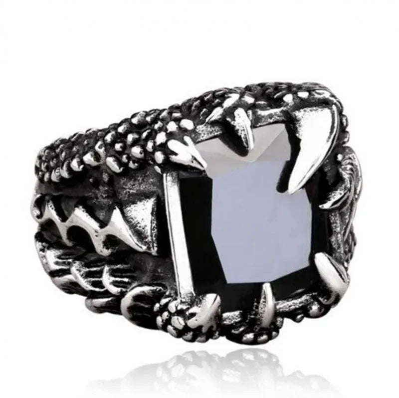 Gothic Blue and Red Crystal Evil Demon Dragon Claw Ring for Men Gram Biker Punk Rock Hip Hop Cool Jewelry Accessories