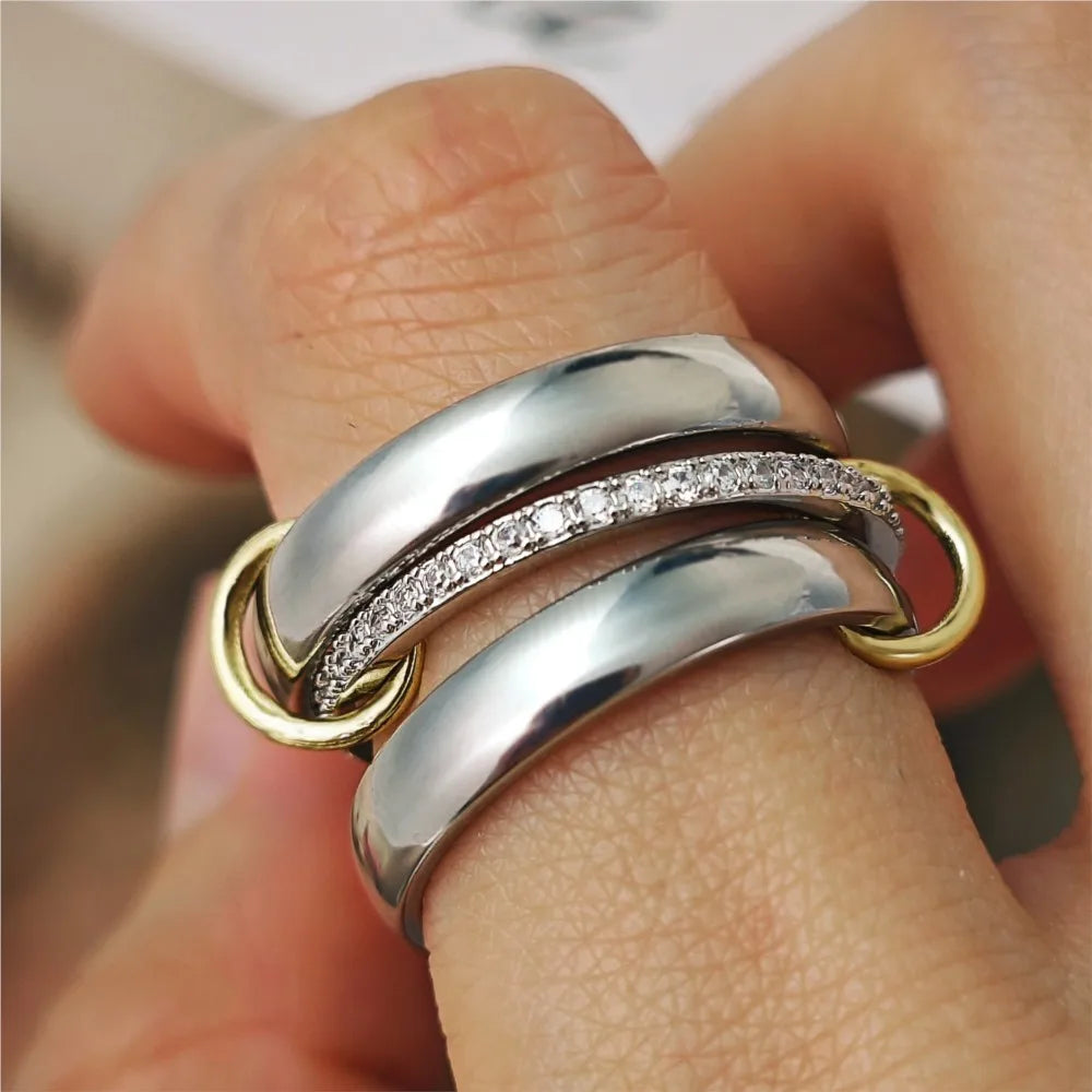 Ring Stack Set For Women Men INS Fashion Stainless Steel Silver Color Cubic Zirconia Spinelli Ring Finger Jewelry Trends 2025