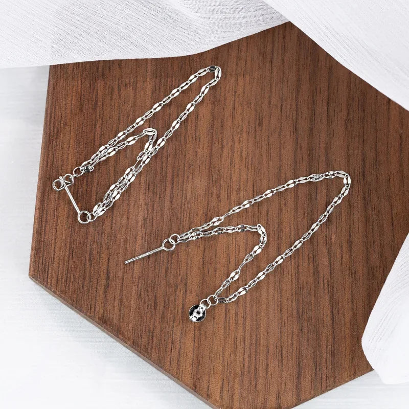 925 Sterling Silver Double Layered Tassel Earrings Long Sparkling Chain Earrings Summer Exquisite and Fashionable Party Jewelry